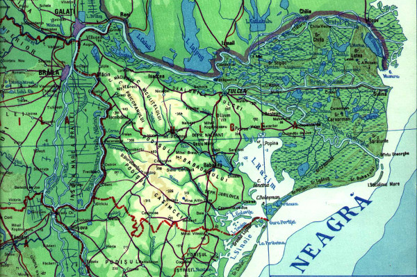 Harta Fizica - Delta Dunarii, Dobrogea, Podisul Negru Voda, Constanta, Insula mare a Brailei, Balta Ialomitei, Litoralul Romanesc